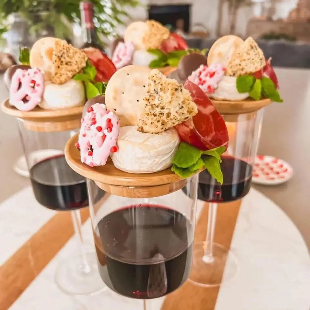 Description Picture 2 of item4pcs Charcuterie Boards Wooden Cheese Board Set Deli Plate Table Top Wine Glass Cup Topper Serving Tray For Party Home Household