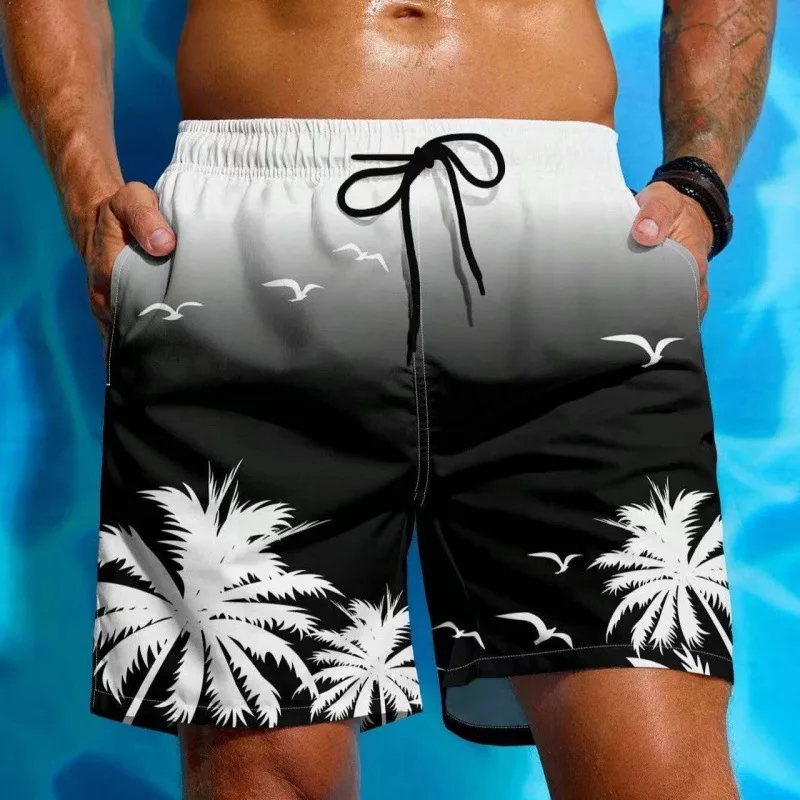 Mens Beach Shorts Coconut Tree Print Surfing Swim Trunks