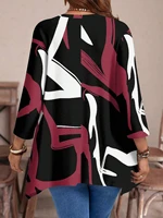 Plus Size Long Sleeve Abstract Print Tunic Top for Women with Asymmetrical Hemline - Image 4