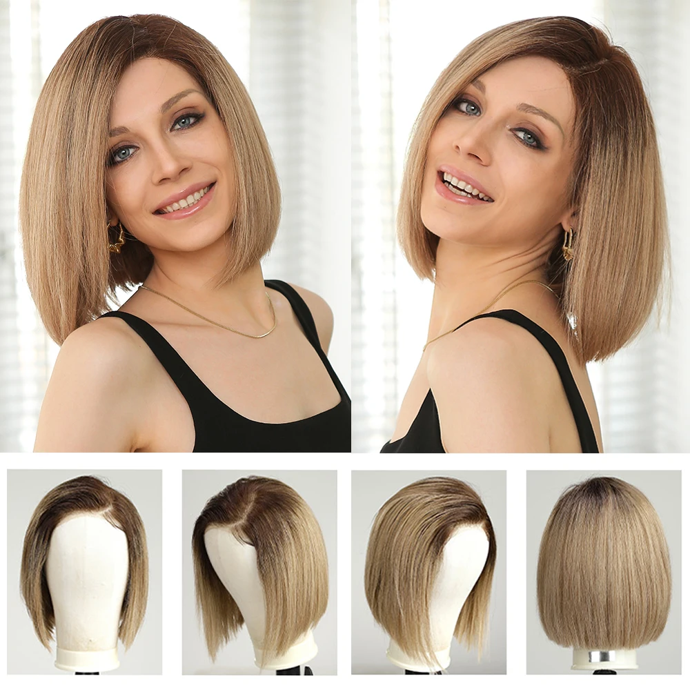 Human Hair Wigs Human Hair Wigs Brown Bob Lace Front Wigs Pre Plucked Blonde Golden HD Lace Frontal Short Straight Remy Human Hair