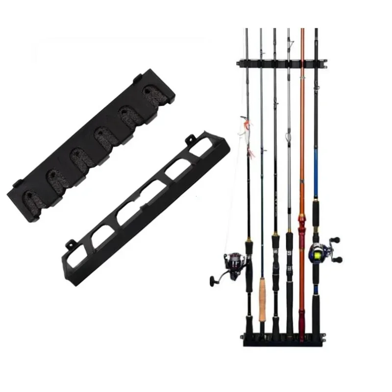 Fishing Rod Storage Rack 6 Holes Wall-mounted Fishing Pole Holder Bracket Vertical & Horizontal Display Fixed Frame