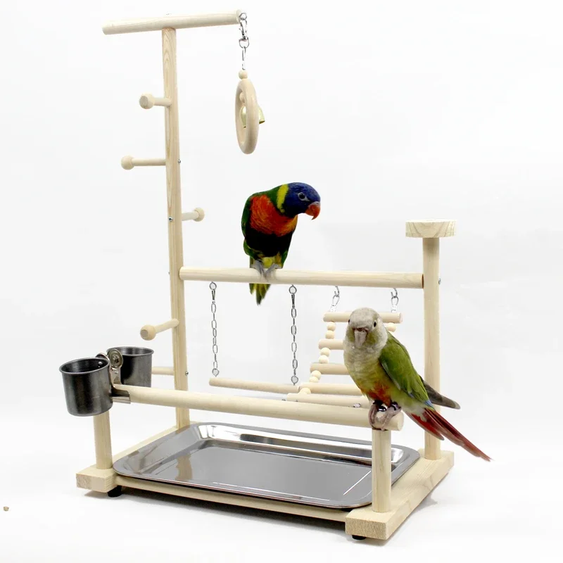 Pet Play Stand for Birds Parrot Playstand Cockatiel Playground Wood Perch Gym Playpen Ladder with Feeder Cups Toys Exercise Play