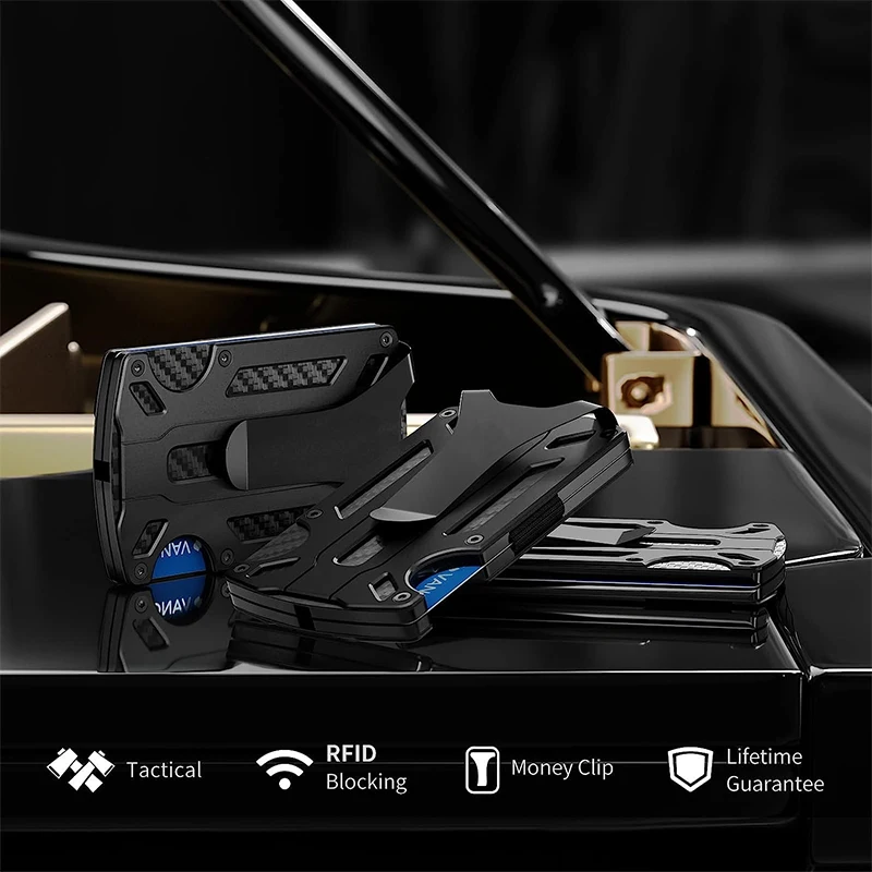 Airtag Carbon Fiber Card Holder Wallet For Men Outdoor Card Holder Practical Tactical Mini Smart Aluminum Metal with Airtag Case