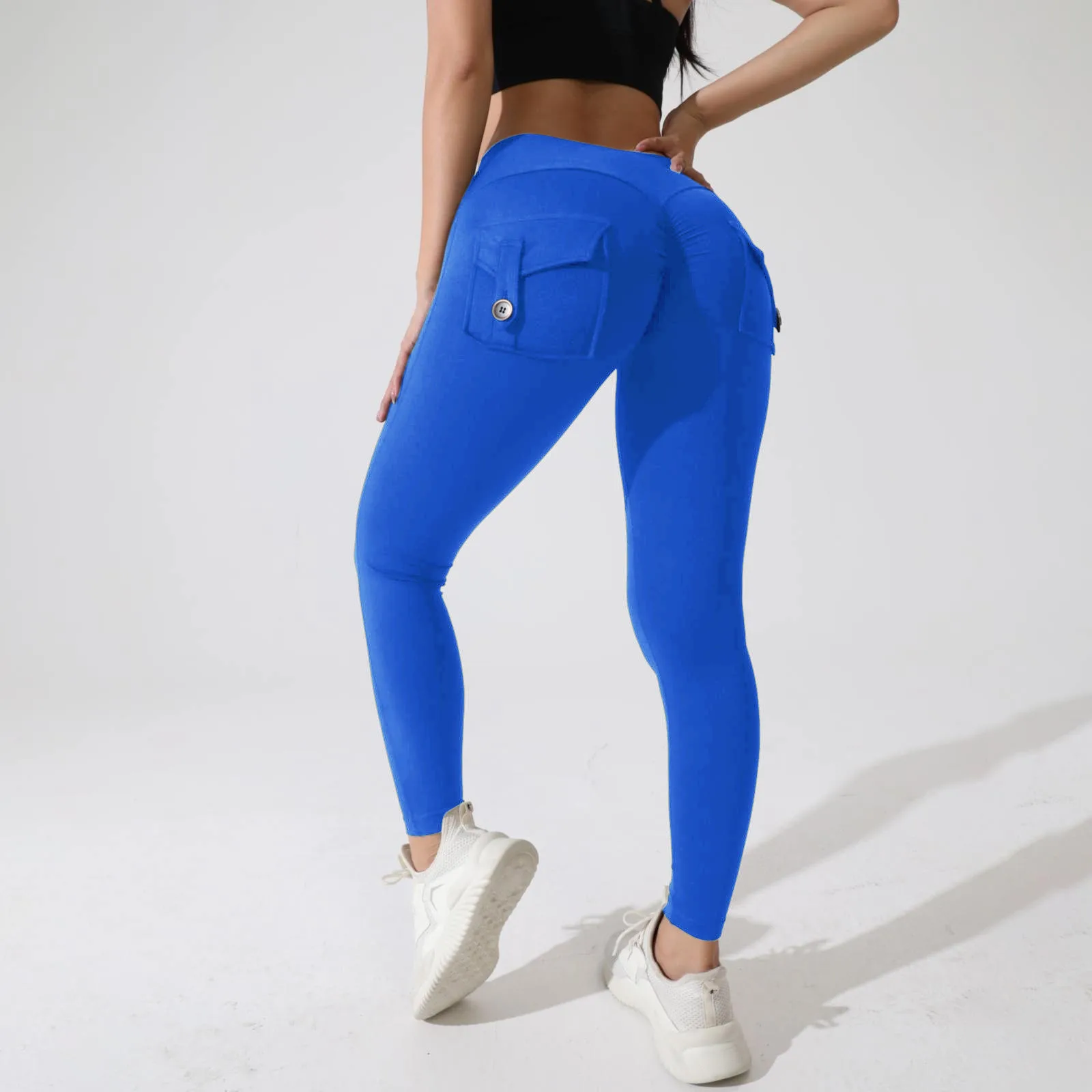  Workout Leggings Women's High Waist Butt-Lifting Stretch Slim  Yoga Pants Solid Casual Sports Running Tights,Blue,S : Clothing, Shoes &  Jewelry