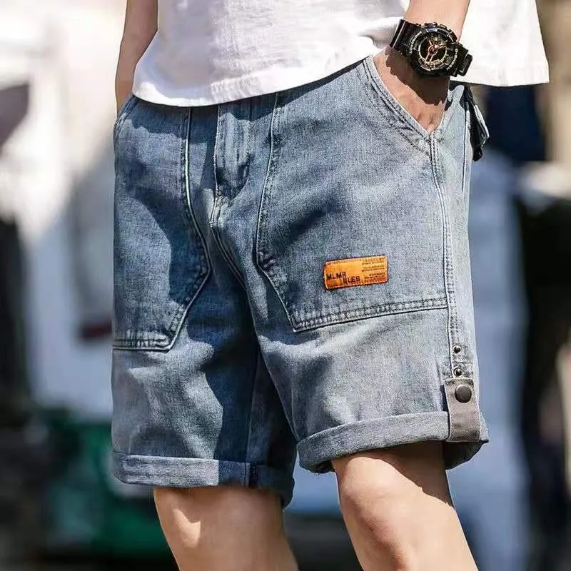 Korean Retro Casual Denim Shorts for Men's Summer Thin Jeans Cargo Shorts Men Knee Length Basketball Gym Y2k Sweatpants