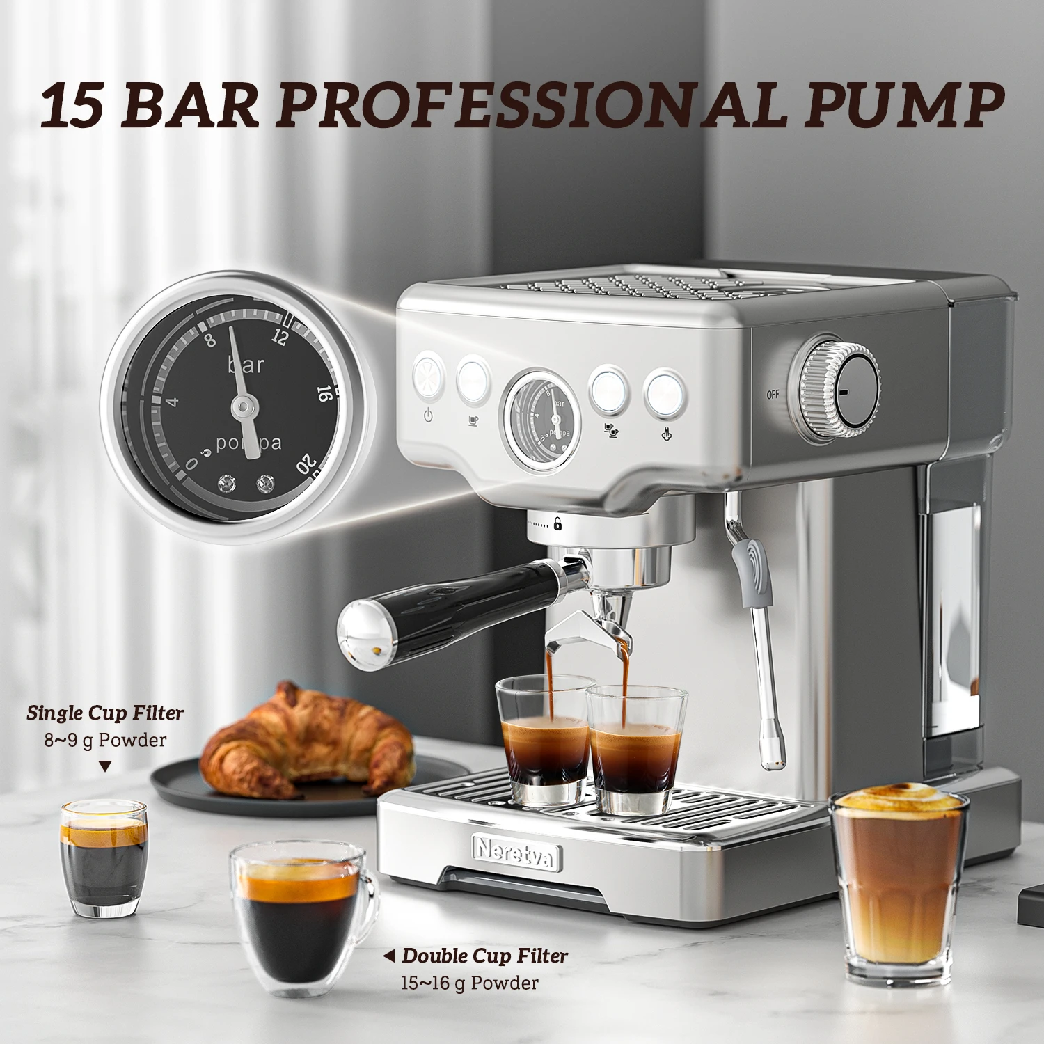 Neretva Professional Espresso Machine with Milk Frother