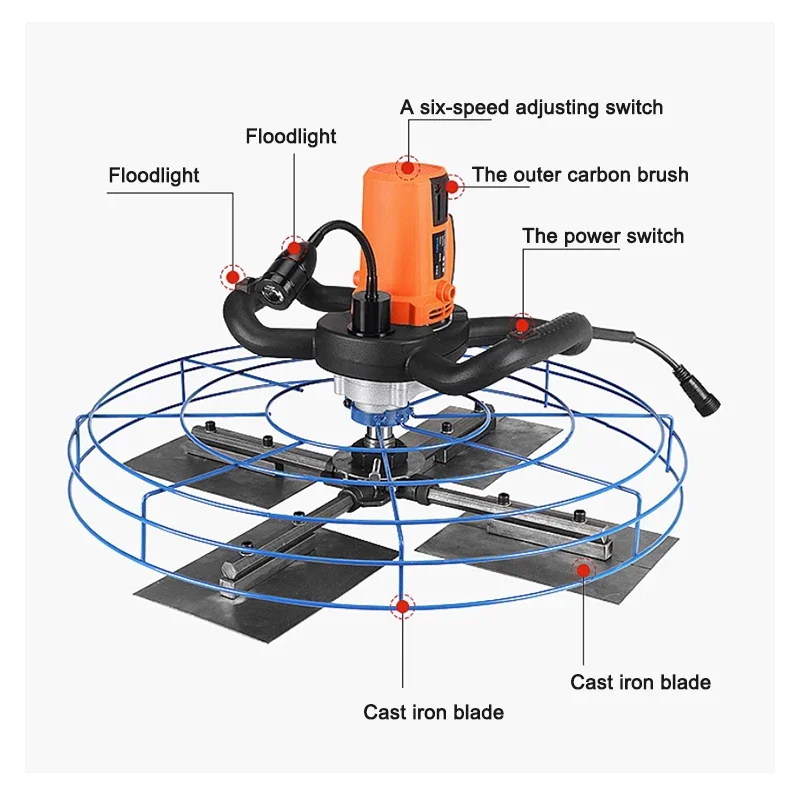 4380W Electric Concrete Trowel Floor Grinding Sanding Tool With Blade Collector LED Lighting For Road Bridge Construction 3