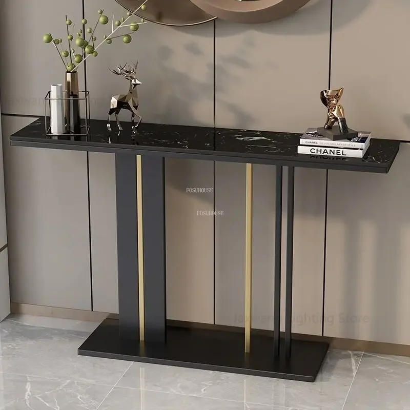 Console table modern light luxury slate console tables Nordic entrance furniture console living room against the wall iron art hallway table