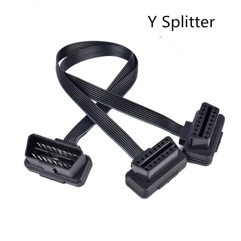 OBD2 Connector 30CM OBDII Extension Dual Y Splitter 16PIN Male to Female Connection Flat+Thin as Noodle ELM327