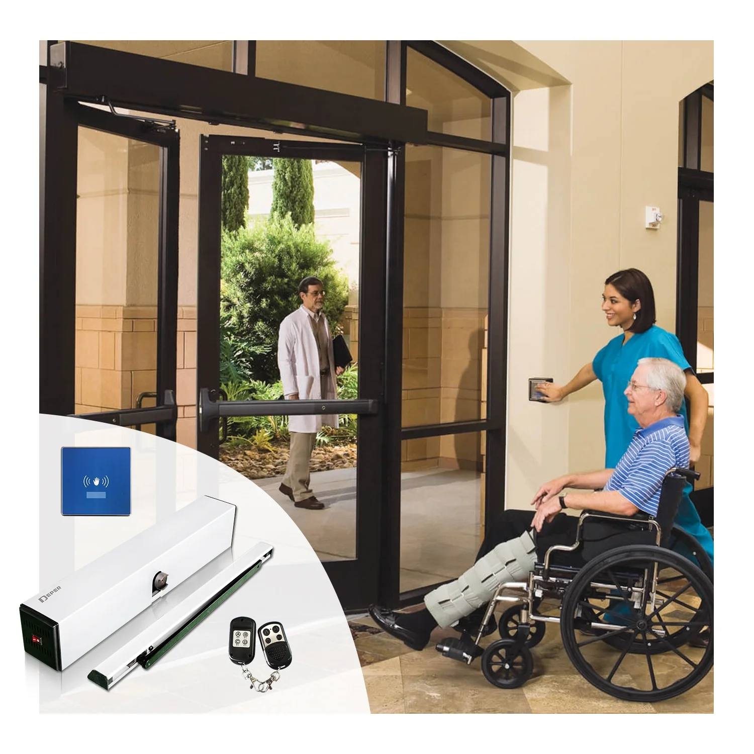 Outdoor 100kg aluminium double automatic swing door opener for