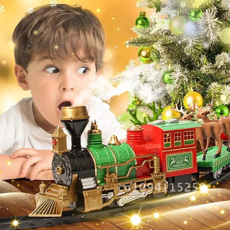Christmas Train For Tree Car Electric Toys Railway Cars Decorations Music Track With Santa Claus Racing Gifts Navidad