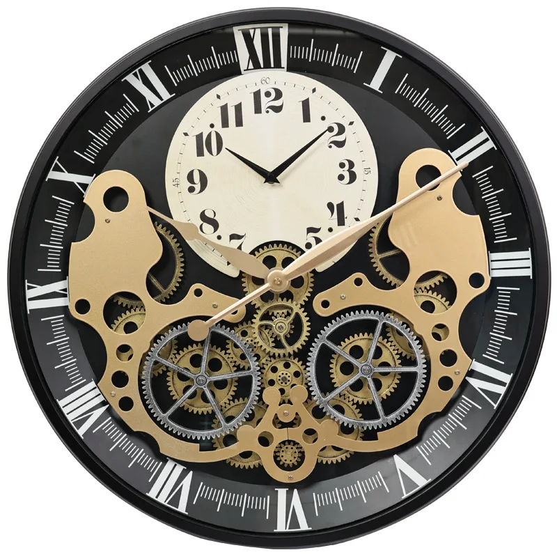 Retro Gear Metal Wall Clock Roman numerals