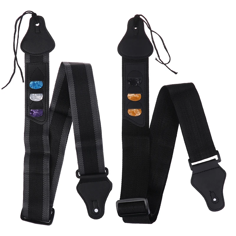 Adjustable Electric Guitar Strap with 3 Guitar Picks Holders PU Leather Ends Acoustic Bass Strap Belt Accessories