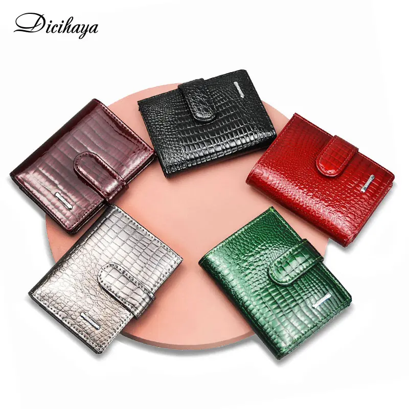 Rfid Credit Card Holder Bright Patent Leather Women Wallets Bank Cardholder Case Genuine Leather Thin Mini Wallet Minimalist