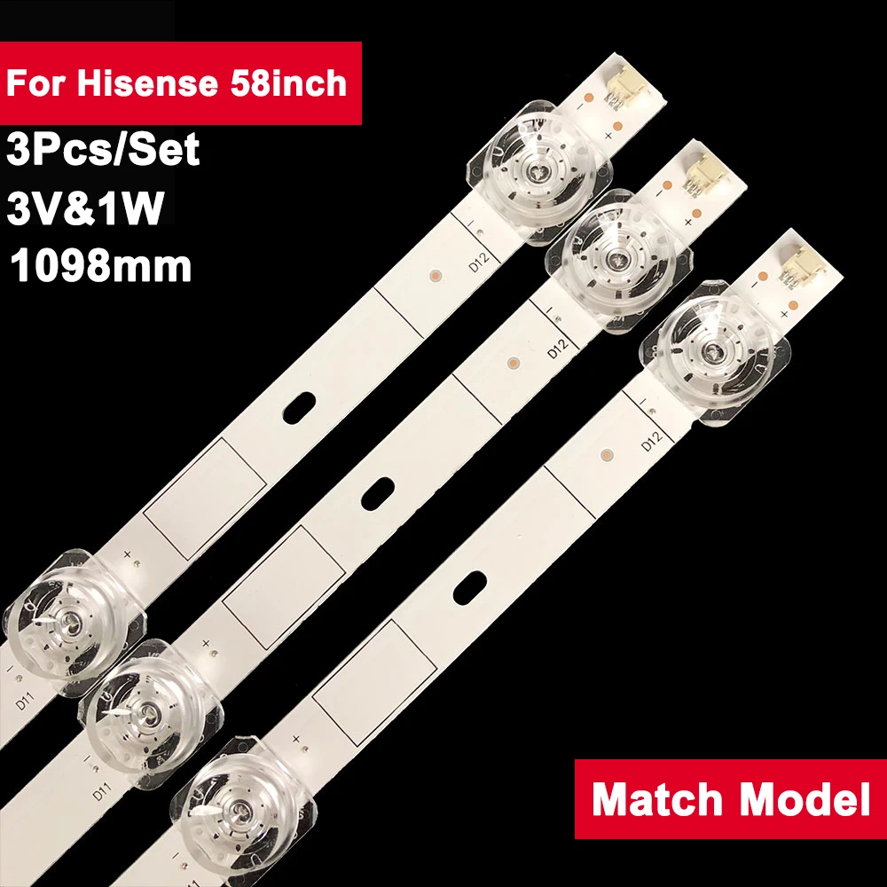 3pcs 3V Square Len Led TV Backlight Strip For Hisense 58inch LB58005 V0 HD580X1U91-L1 58T55E 58E3F 58A52E HZ58E3D 58R6E3 58A7100 1099mm lcd backlight strip for hisense 58inch jl d580a1330 365as m v02 hz58a55 58v1a h58ae6000 h58a6100 h58ae6100uk 58r6e 58h655