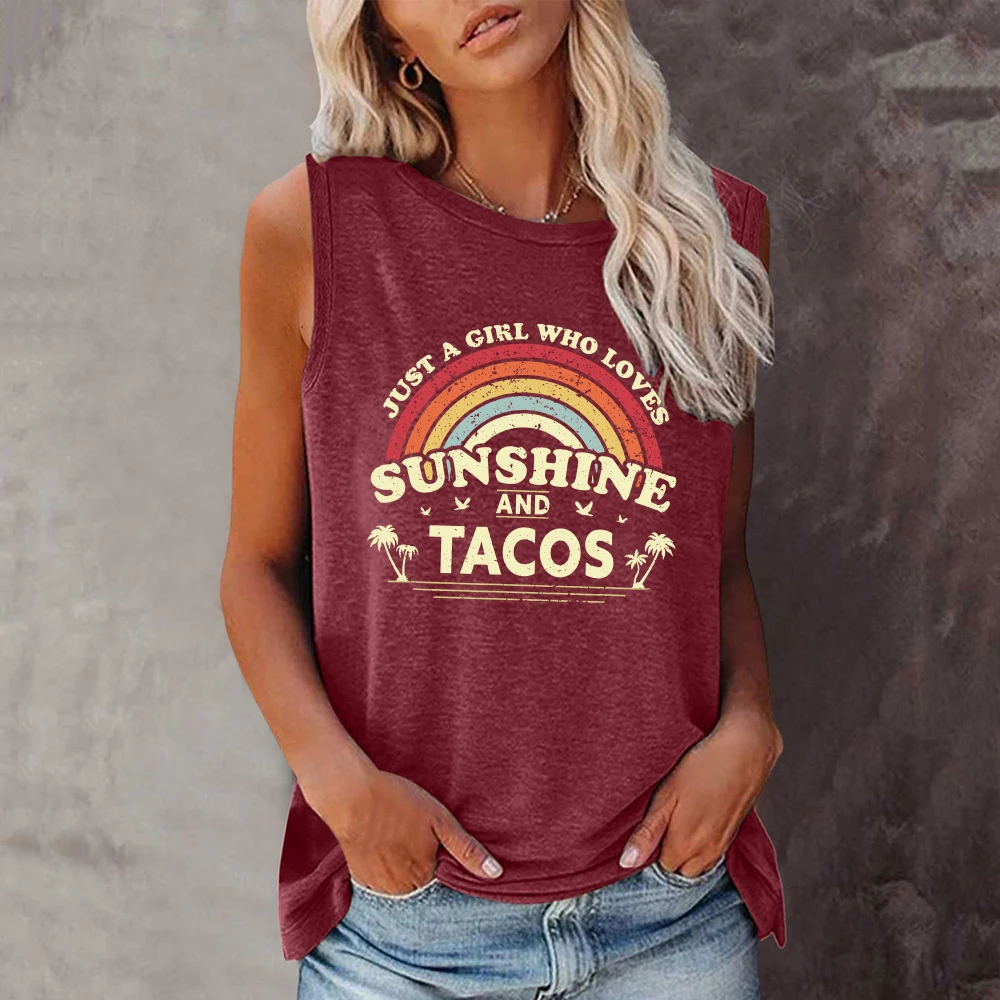 Seeyoushy Just A Girl Who Loves Sunshine and Tacos Print Summer Women Tank Top Sleeveless New Graphic T Shirt Y2k Aesthetic Tops 3