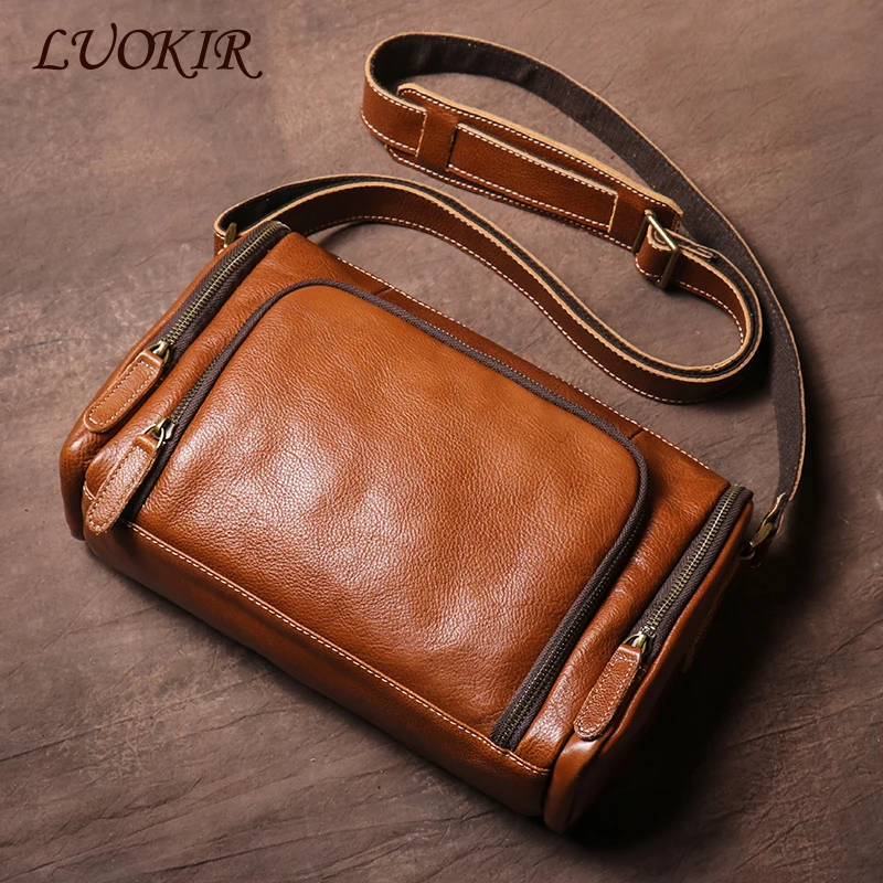 LUOKIRMensVintageCrossbodyBagGenuineLeatherShoulderBagCasualFashionMessengerBag