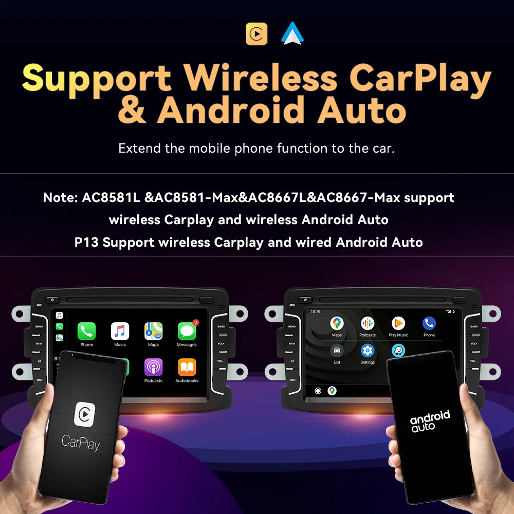 Radio de coche con CarPlay inalámbrico Android 16 para Dacia Logan, Duster, Sandero, Lodgy, Renault Captur, Lada Xray, GPS, navegación, reproductor multimedia 2