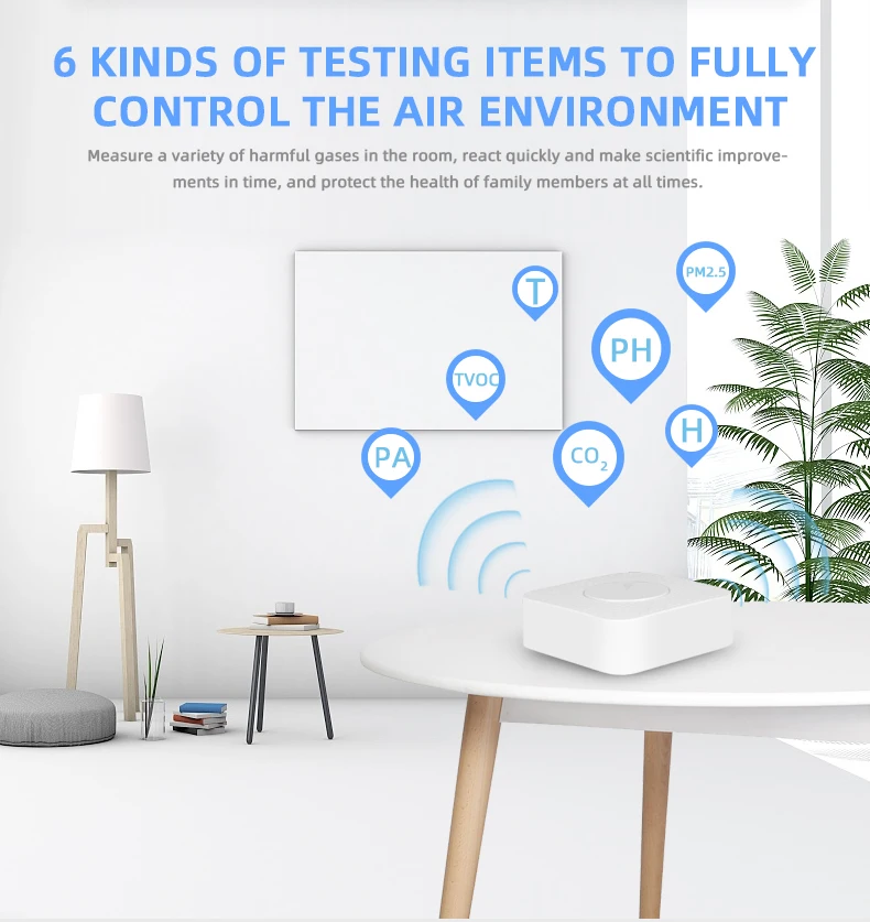 Tuya ZigBee Smart Air Housekeeper PM2.5 Formaldehyde VOC CO2 Temperature Humidity 6 In 1 Smart Air Box Sensor Automation Alarm smart air quality monitor