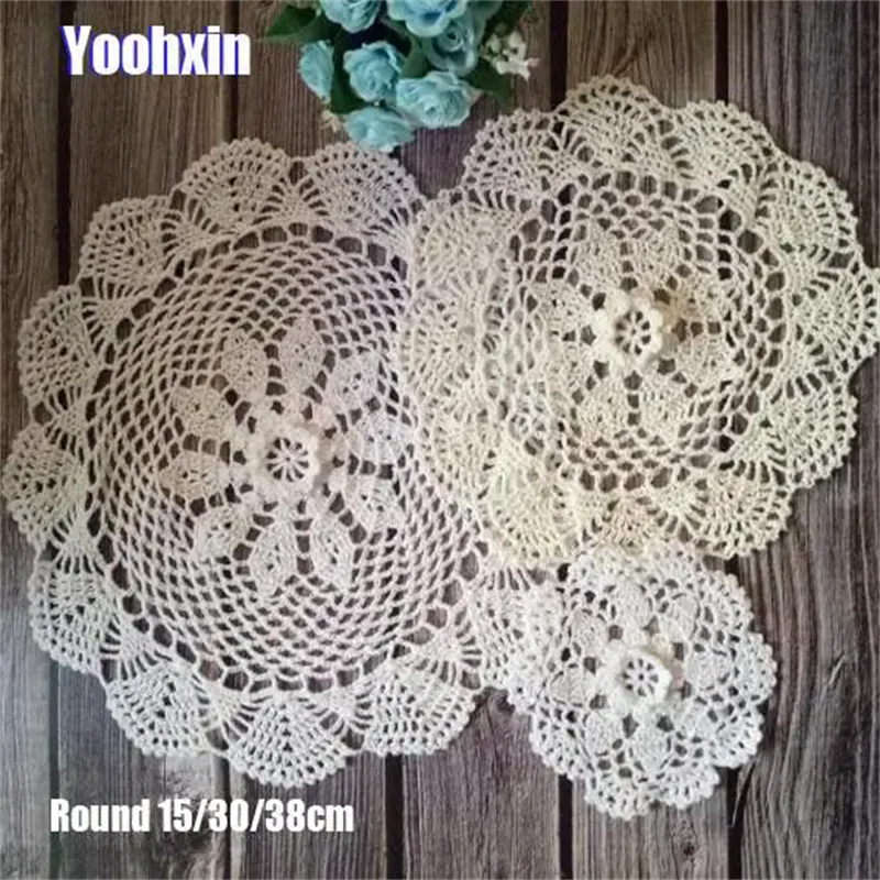Handmade Cotton Placemat Cup Coaster Mug Kitchen Christmas Round Table Place Mat Cloth Lace Crochet Tea Doily Dish Pan Pad table cloth
