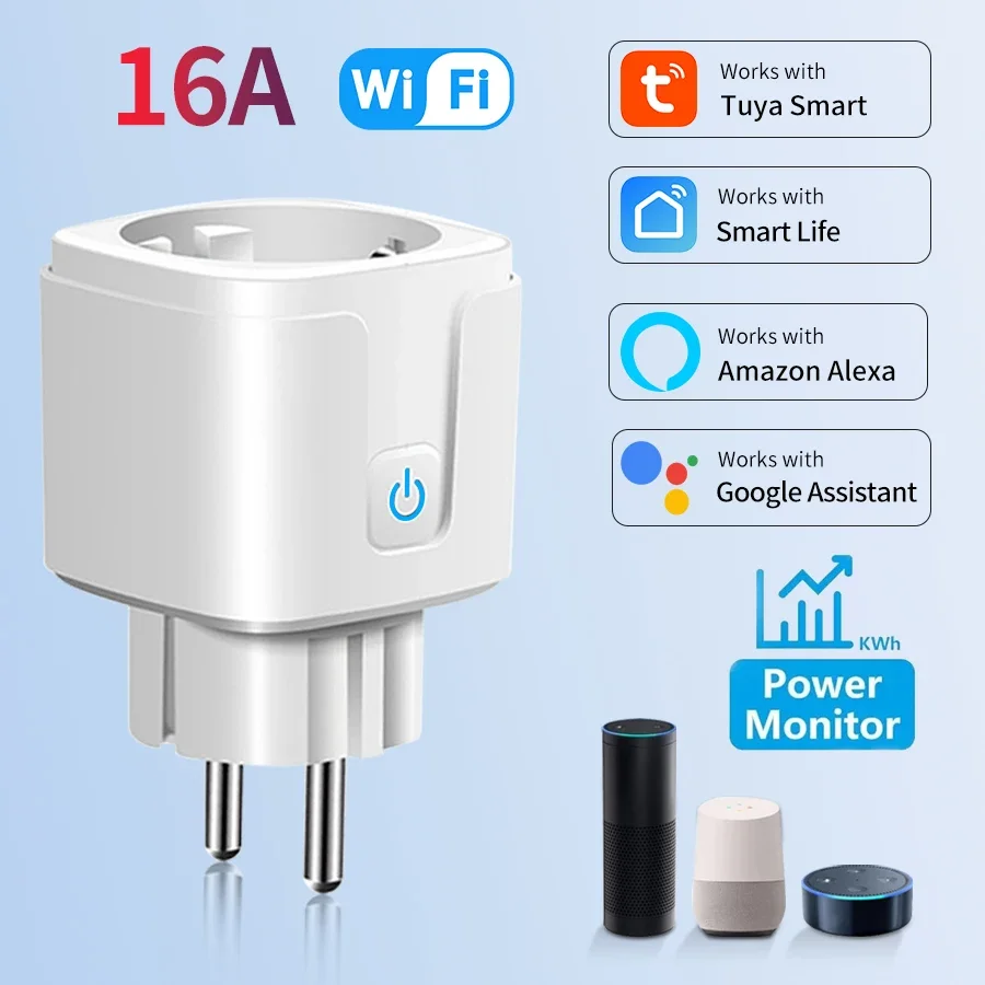 Tuya WiFi Smart Plug Smart Plug 16A/20A Power Monitor Timer Function Remote APP Voice Control Works with Alexa Google Home