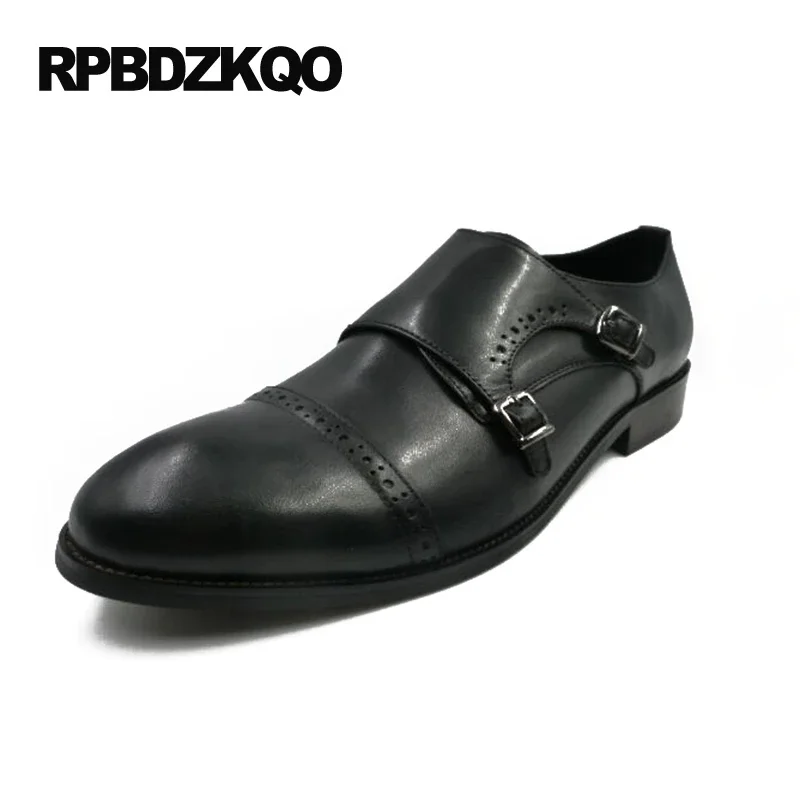 

Black Slip On Men Dress Shoes With Buckled Flats Footwear Brogue Tan Office Plus Size Genuine Leather Cow Skin Monk Strap