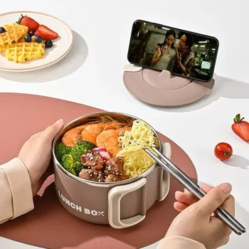 Boîte à déjeuner bol Ramen en acier inoxydable 304 avec couvercle, salade de fruits, riz, grande capacité, nouilles instantanées, bol à soupe, vaisselle de cuisine 1