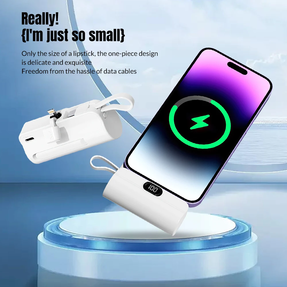 Mini Capsule Power Bank 5000mah Fast Charging Hidden Dual Interface Portable Mobile External Battery For iPhone Android 2