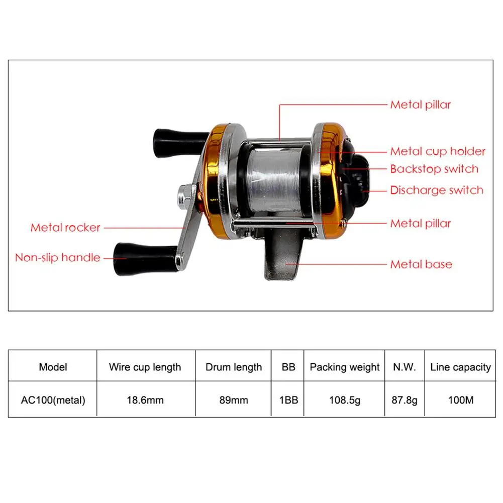 New Mini Fishing Reel Winter Ice Fishing Wheel Metal Baitcasting Reels  Double Rocker Bait Casting Reel Smooth Handle Braking