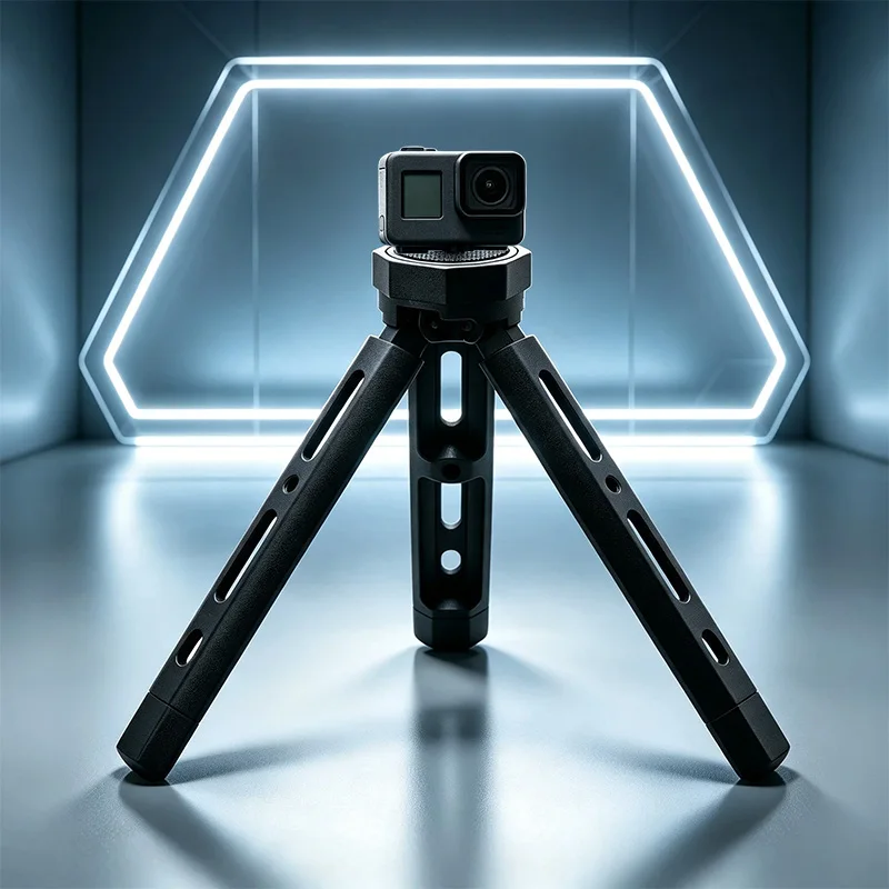 Treppiede per Fotocamera Tascabile, Resistente, in Alluminio Nero, Supporto Regolabile per Riprese Video in Viaggio e all'Aperto
