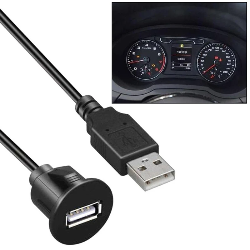 BAQI Prolunga USB Maschio-Femmina Impermeabile Con Staffa - 1 Metro, Per Auto, Barca, Camper, Moto - 2 Pezzi