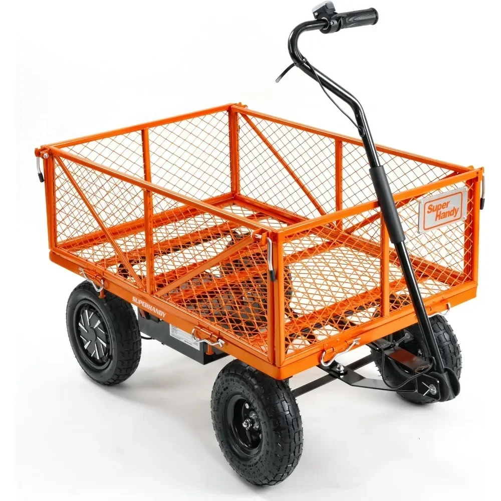 Wheels Camping Trolley Cart 5.7 Cubic Ft Utility Wagon Convertible Flatbed Design All Terrain 10in Electric Assist Garden Cart