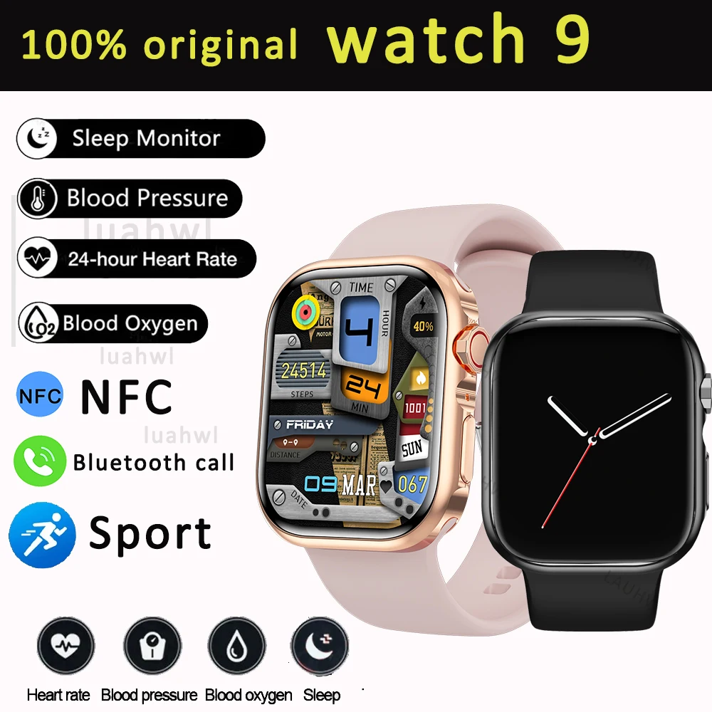 남성용 체온 NFC GPS 스포츠 시계, 9 스마트 워치, 41mm, 고도, 여성 BT 통화 스마트워치, iOS 안드로이드용
