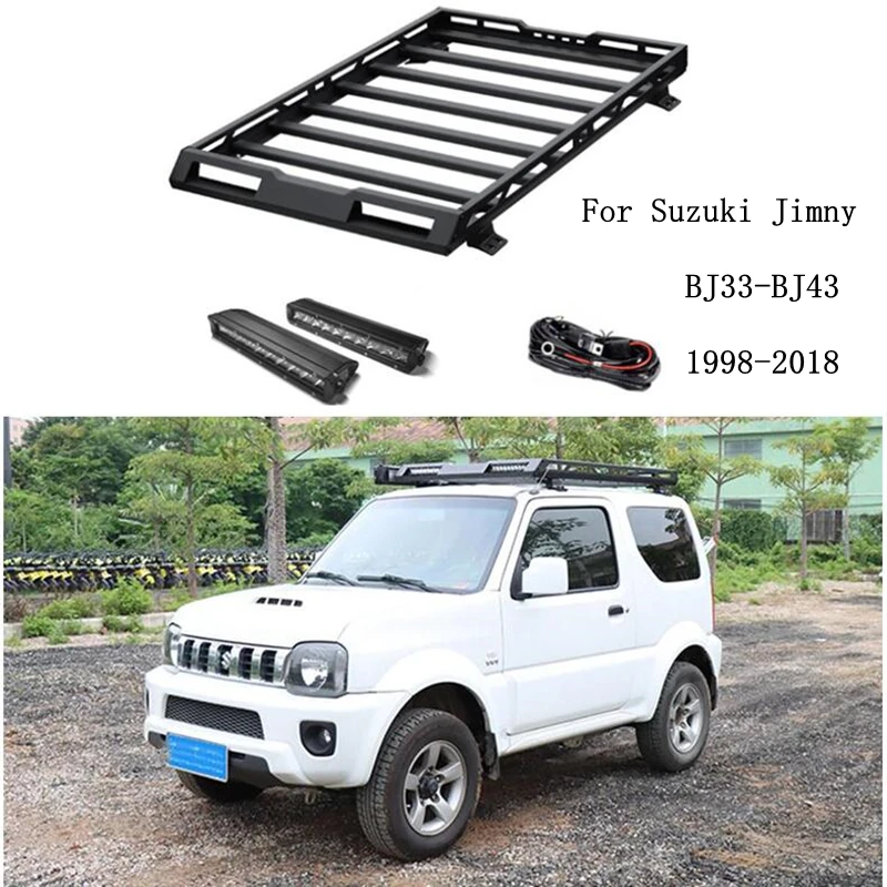 

Для Suzuki Jimny JB33 JB43 1998-2018 верхний багажник на крышу рельсы для багажа поперечные рейки рельсовые коробки корзина из высококачественного алюминиевого сплава со светодиодом