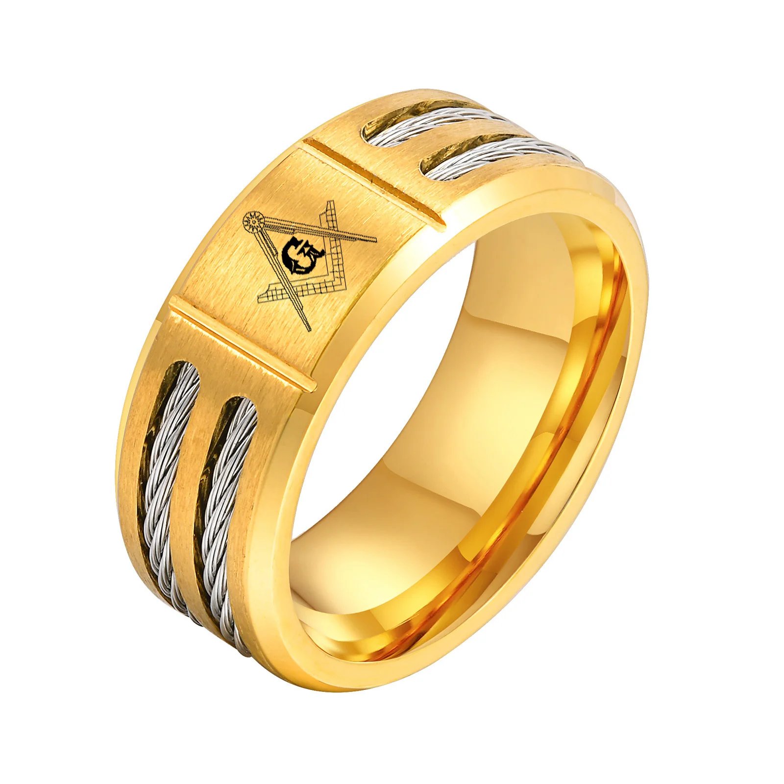 Masonic-Inspired Chunky Waterproof Stainless Steel Ring