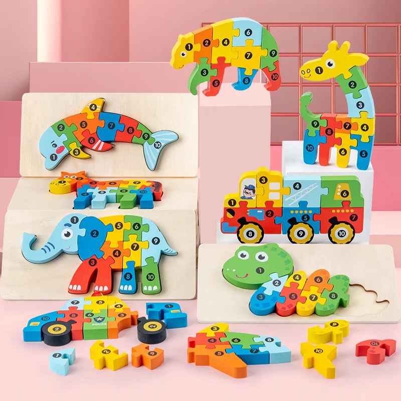 

Early education cognitive children's educational toys building blocks animal traffic shape matching 3d three-dimensional puzzle