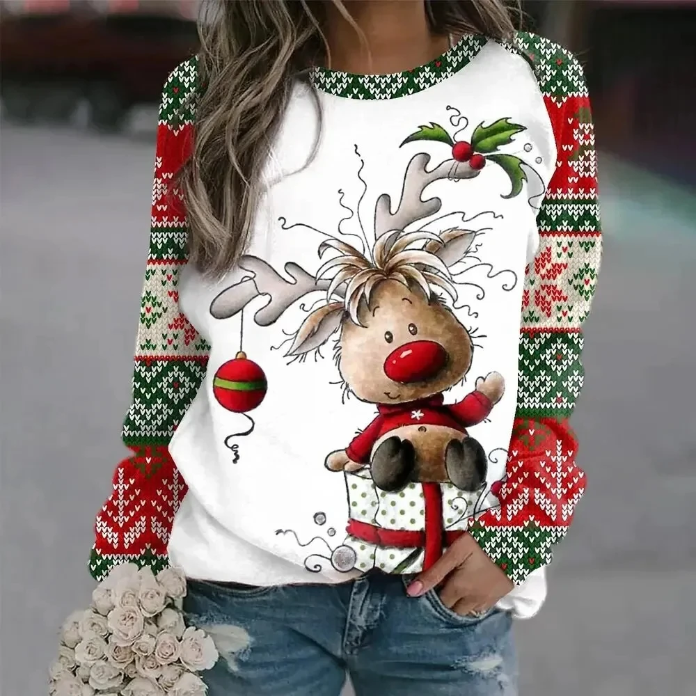 

Christmas Reindeer 3D Printing Sweatshirt Women's Casual Hoodies Fashion O-neck StreetWear Loose Pullover Women's Sweatshirt