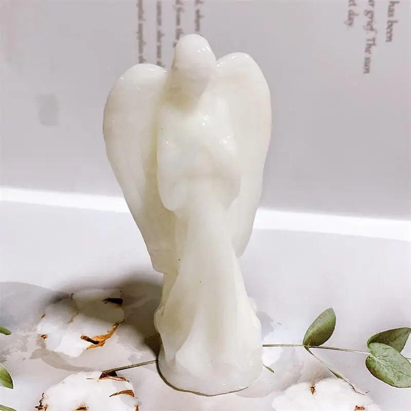 

9.8cm Natural White Marble Jade Carved Angel Statue Healing Crystals Feng Shui Aesthetic Home Decoration Spiritual Gift 1pcs