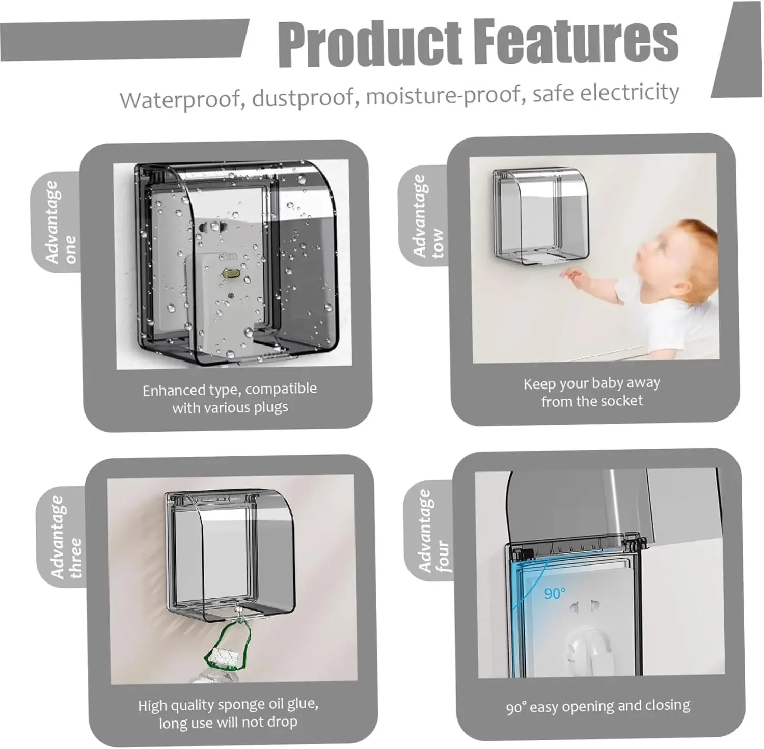 Self-Adhesive 86Type Socket Waterproof Box Bathroom Wall Switch Protection Cover PlugCover Socket Splash-Proof Box