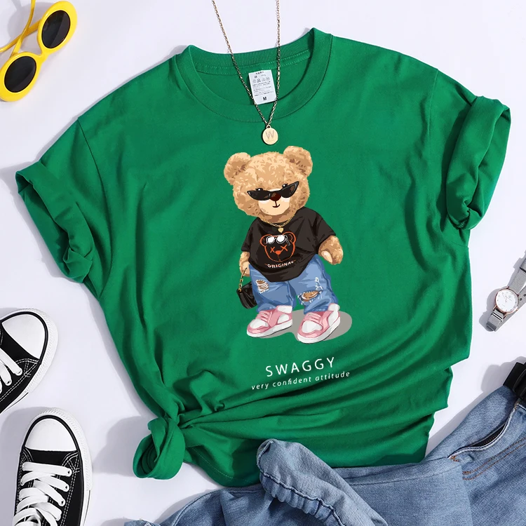 Teddy Bear Goes Out,Be Confidence Be Positive Tshirt Original Soft Tshirt Trend Simple Tee Top Summer Individual Women Tshirt