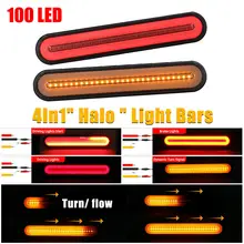 

2 Pcs Car Brake Light Turn Signal Lamp Waterproof Rear Taillight 4in1 3000K 100LED Halo Ring Lamp For Trailer Pickup Truck RV