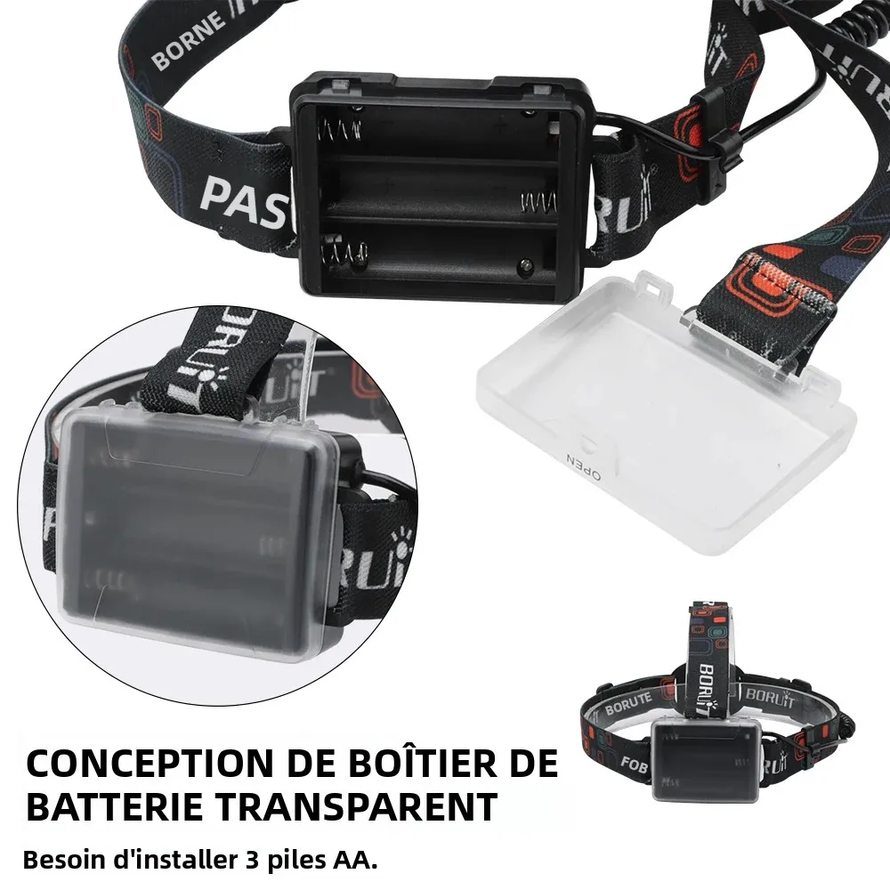 Lampe frontale BOIRUiT RJ-2166 1000LM zoomable étanche piles AA pour pêche et chasse