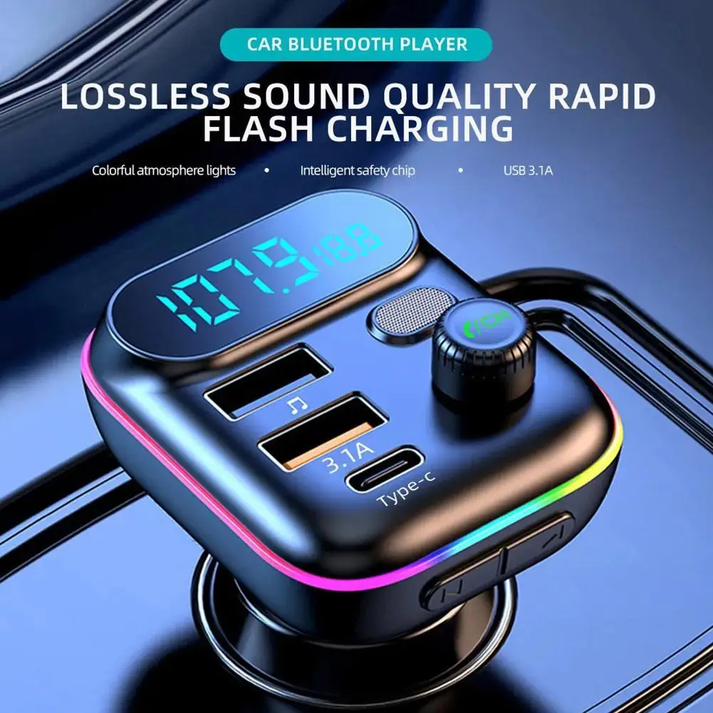 

Car Bluetooth 5.0 FM Transmitter Dual USB QC3.0 PD Type C Car Charger Ambient Light Handsfree Mp3 Music Player Support TF Card