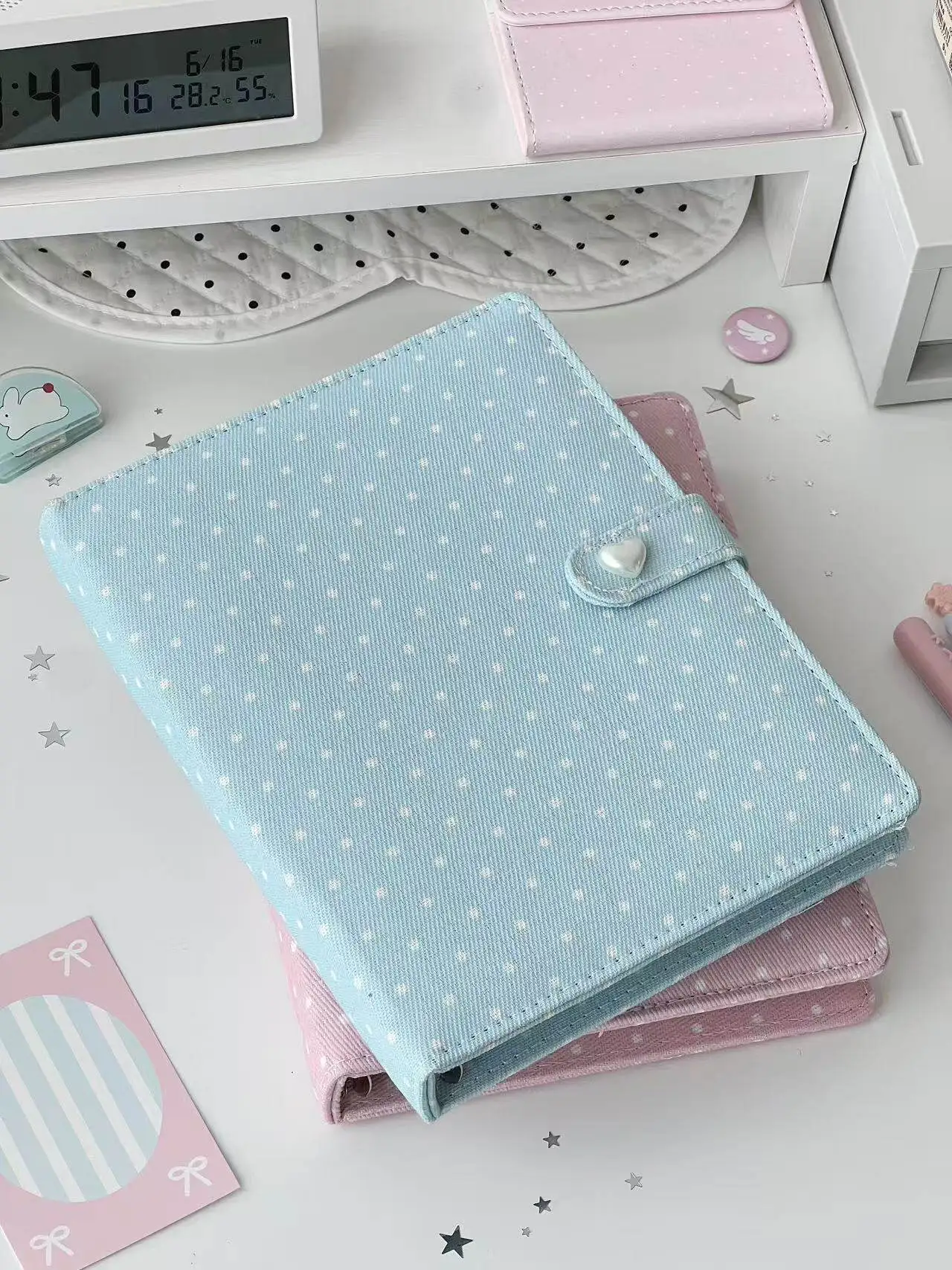 Raccoglitore A5 in tessuto a pois con 4 tasche per fotocard, per carte Polaroid piccole da 3 pollici, album per la collezione di idol Kpop, stile INS - immagine 6