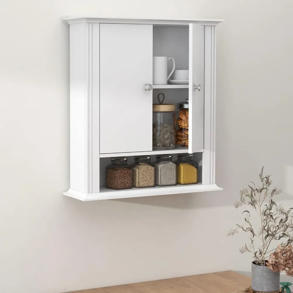 

Wall Mounted Bathroom Medicine Cabinet with 2 Doors, Hanging Bathroom Wall Cabinet Over Toilet, Upper Cabinet Storage Cupboard