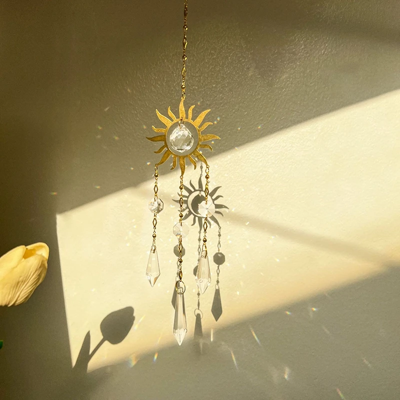 Suncatchers Light Catcher Sun Design Crystal Rainbow Prism Chain Home Window Hanging Wind Chime Car Charm Outdoor Decoration