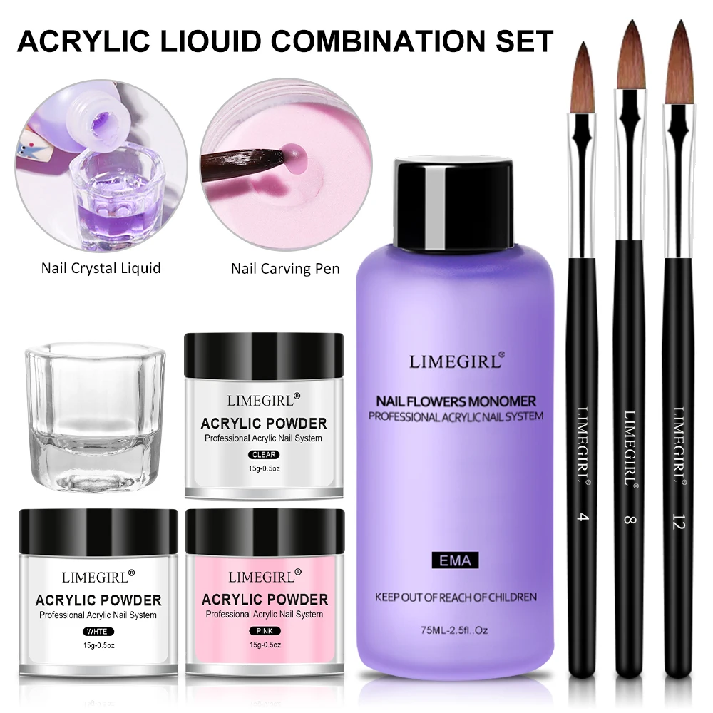 Acrylic Powder Kit and Liquid Monomer Nail Kit 3D Art Nail Extension Decoration with UV LED Light Crystal Powder nail acrylic liquid nail powder acrylic nail powder nail tools manicure tools nail kit