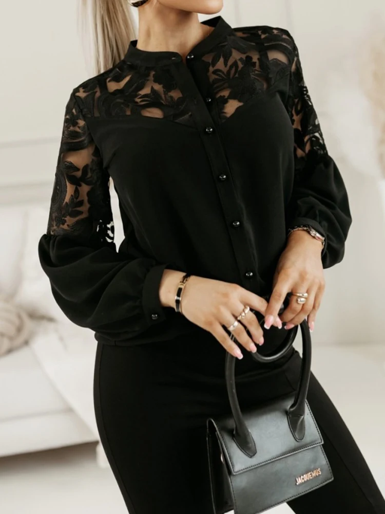 Lace Blouse Shirt for Women Summer Autumn