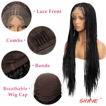 Box Handmade Braided Wig 30 Inches Transparent Straight Lace Frontal Wigs For Woman Cosplay Halloween Synthetic