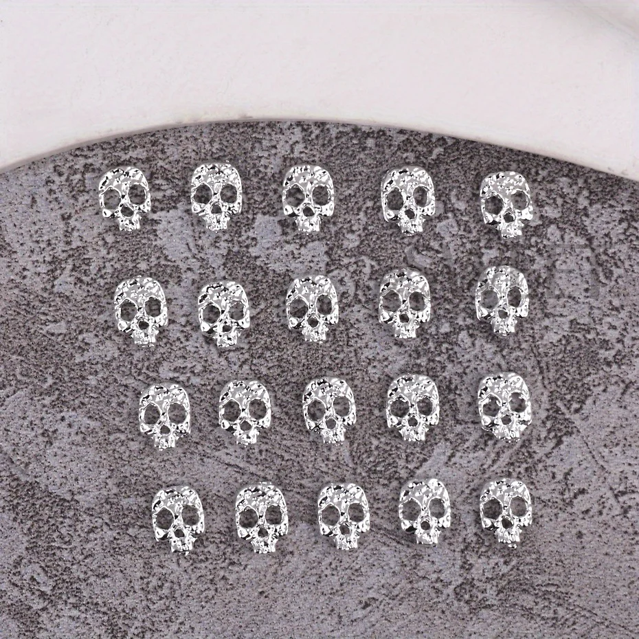 20pcs Alloy Skull Nail Charms Decoration Punk Gothic Skeleton Design Metallic Halloween Holiday 2025 Design Manicure Accessories